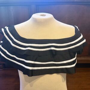 🛍️Chic Off-Shoulder Black and White Ruffle Swim Top